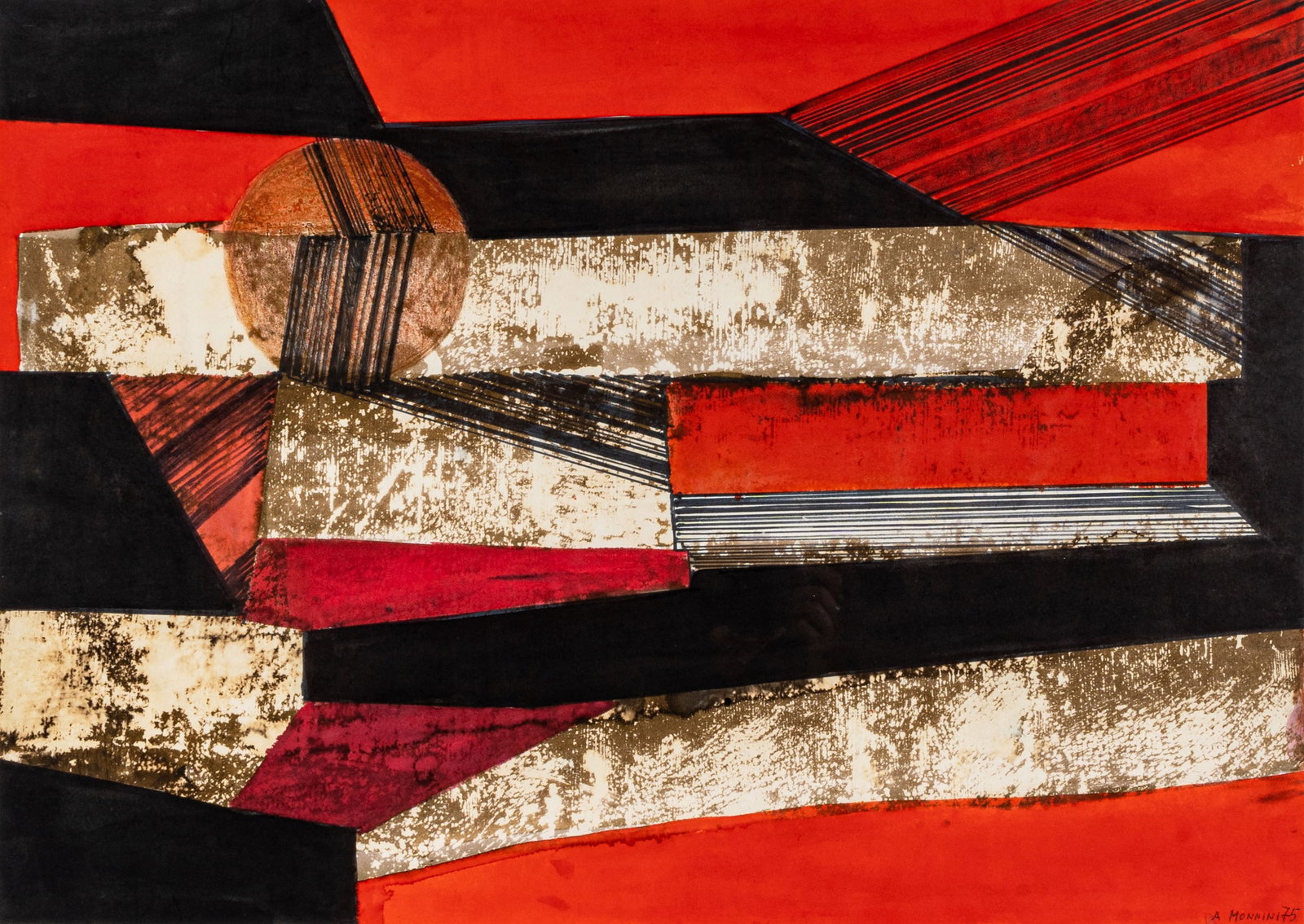 ALVARO MONNINI, Untitled: ALVARO MONNINI (1922 - 1987) Untitled 1975 Mixed media on paper 50 x 70 cm Signed and dated lower right PROVENANCE: Private collection, Lecco