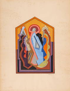 ALBERT GLEIZES, Composition à trois éléments: ALBERT GLEIZES (1881 - 1953) Composition à trois éléments 1923 Gouache with stencil on paper 65 x 50 cm Signed and dated in pencil lower right PROVENANCE: Private collection, Lucca