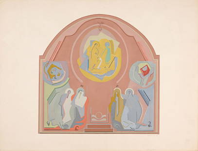 ALBERT GLEIZES, Le couronnement de la Vierge: ALBERT GLEIZES (1881 - 1953) Le couronnement de la Vierge 1928 Gouache with stencil on paper 50 x 65 cm Signed and dated in pencil lower right PROVENANCE: Private collection, Lucca