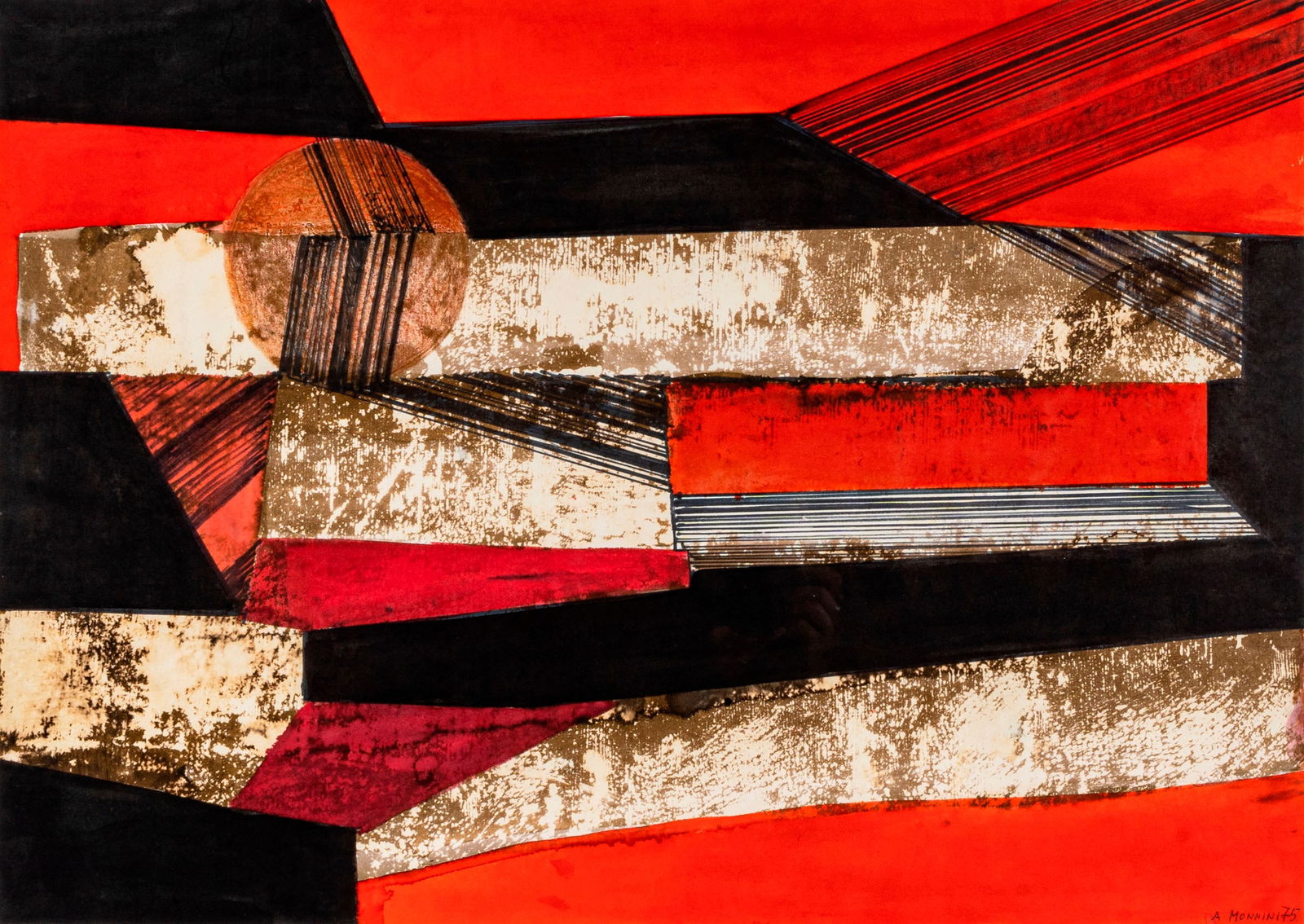 ALVARO MONNINI (1922 - 1987) Senza titolo 1975 Tecnica mista su carta 50 x 70 cm Firmata e datata in: ALVARO MONNINI (1922 - 1987) Senza titolo 1975 Tecnica mista su carta 50 x 70 cm Firmata e datata in basso a destra PROVENIENZA: Collezione privata, Lecco