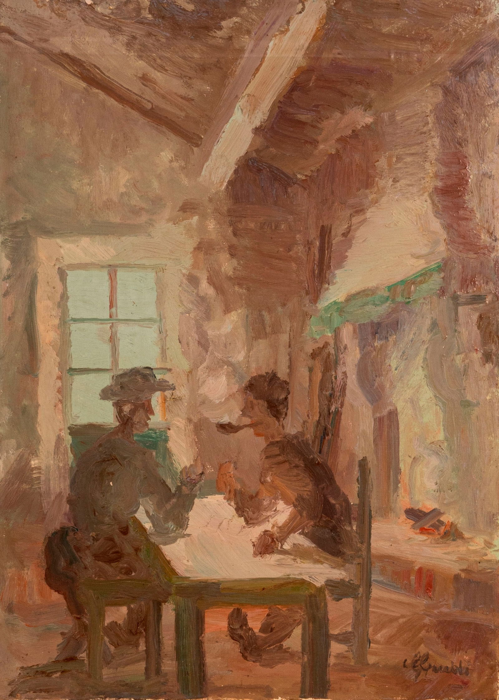 GUIDO GUIDI (1941) Fumatore di pipa davanti al camino Olio su tela 70 x 50 cm Firmato in basso a: GUIDO GUIDI (1941) Fumatore di pipa davanti al camino Olio su tela 70 x 50 cm Firmato in basso a destra PROVENIENZA: Galleria Narciso, Torino (etichetta al retro) Collezione privata, Torino