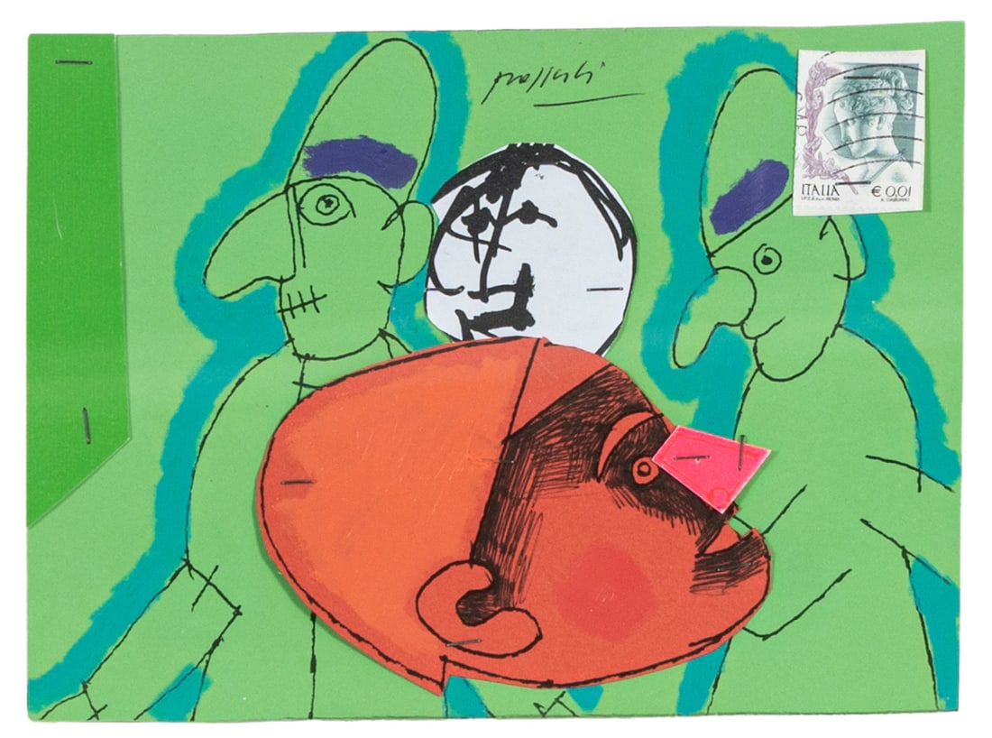 CONCETTO POZZATI (1935 - 2017) Senza titolo (Il pittore è il burattinaio) Tecnica mista e collage (1 of 2)