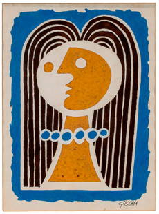 LÉON GISCHIA, Le collier bleu: LÉON GISCHIA(1903 - 1991)Le collier bleuTempera on paper27 x 20,5 cmSigned lower rightPROVENANCE:Galleria d'Arte Narciso, Turin (label on the reverse)Private collection, Turin