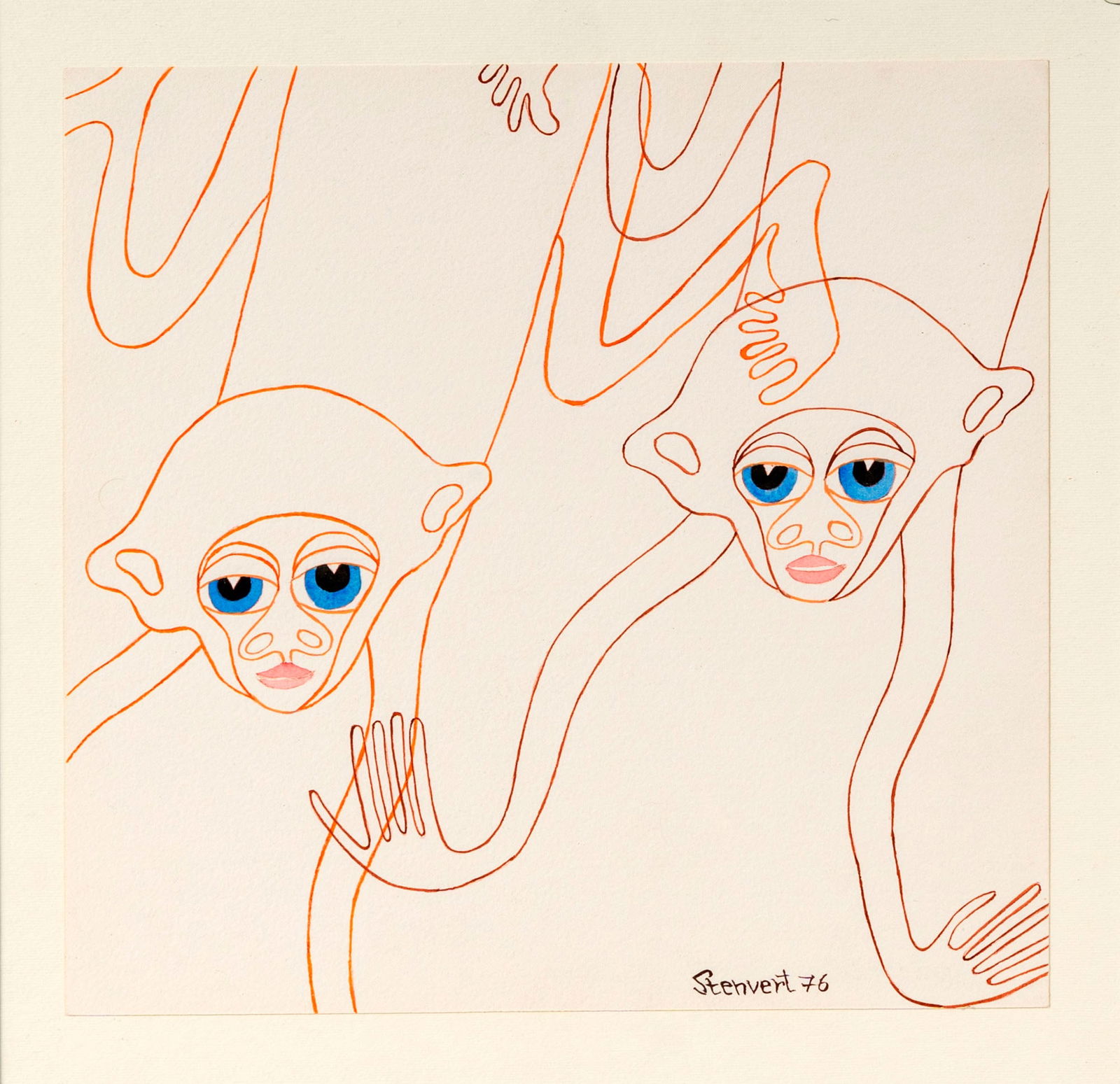 CURT STENVERT, Piccola scimmia in due fasi: CURT STENVERT (1920 - 1992) Piccola scimmia in due fasi 1976 Mixed media on paper 27 x 28 cm Signed and dated lower right PROVENANCE: Galleria d'Arte Narciso, Turin (label on the reverse) Private coll