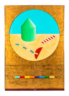 LUCIO DEL PEZZO, Imago alchemica: LUCIO DEL PEZZO (1933 - 2020) Imago alchemica Acrylic, gold leaf, sand and wooden applications of board 100 x 70 cm Signed lower center Work accompanied by a certificate of authenticity on photograph