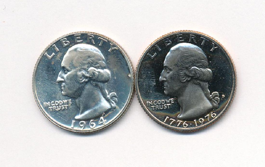 Lot of (2) Washington Quarters 1964 Proof Silver & 1976 (1 of 2)