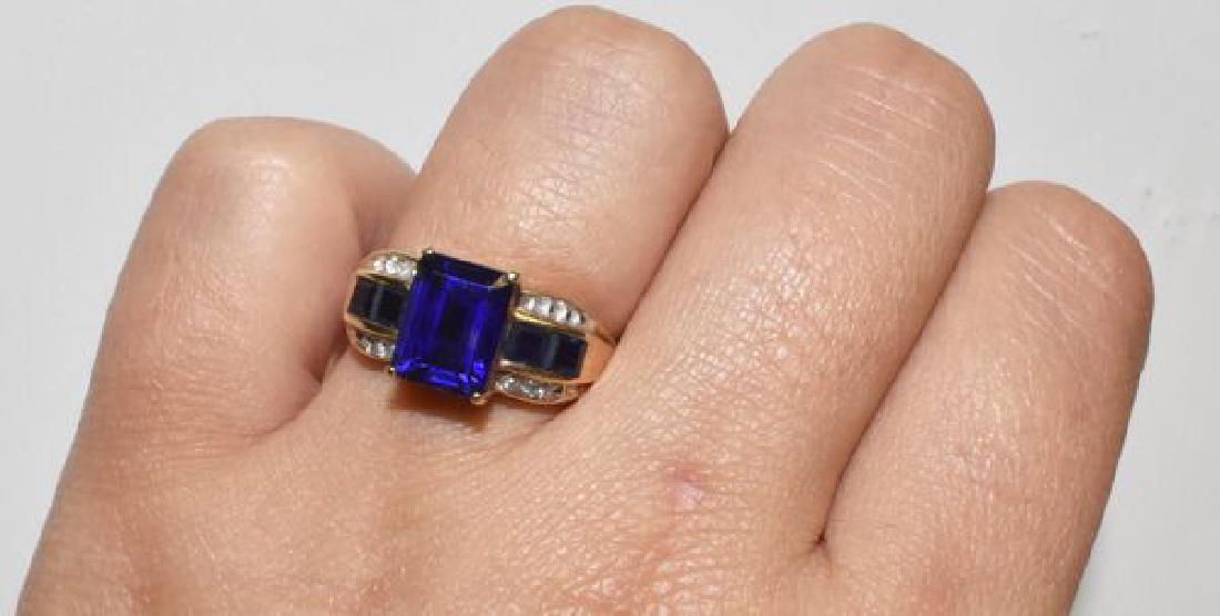 STAMPED 10K GOLD RING WITH BLUE STONES AND DIAMONDS (1 of 4)