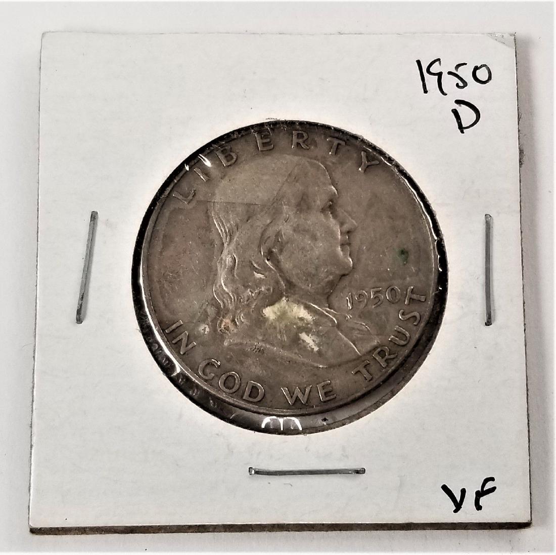 1950-D Benjamin Franklin Half Dollar VF: Winner of this item shall receive the exact items shown. Type: Ben Franklin Half Dollar Year: 1950 Mint Mark: D Face Value: 0.50 USD Total Produced: 8,031,000
