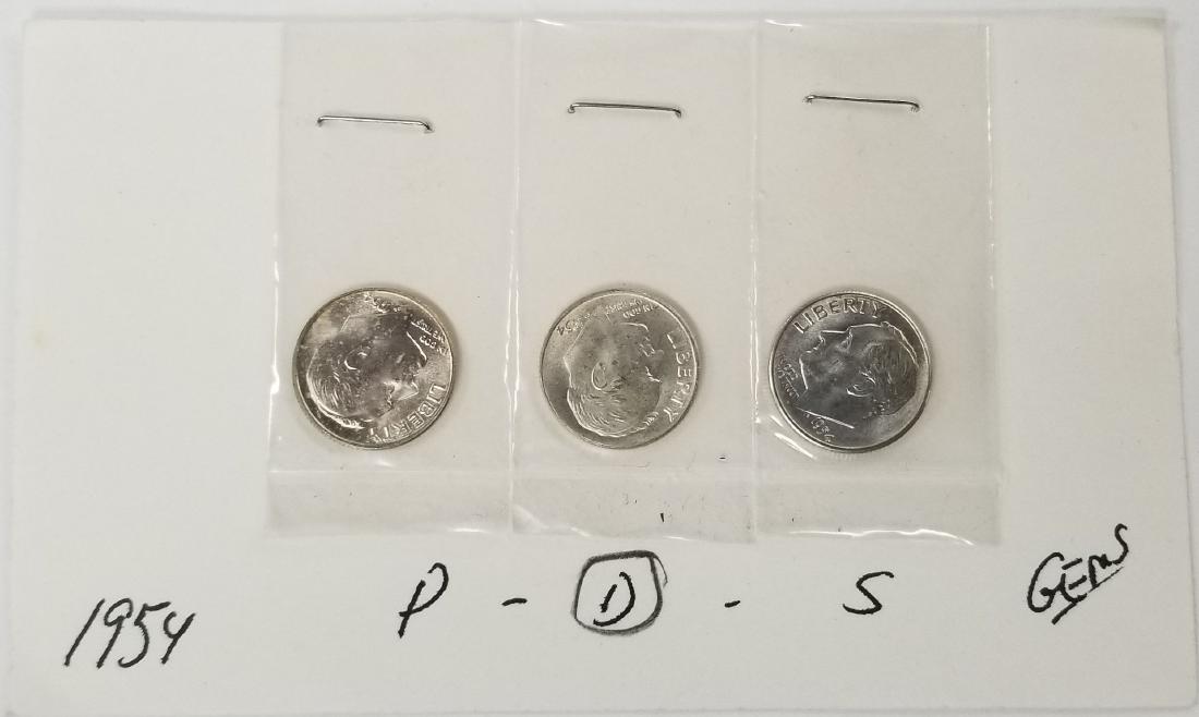 1954-P, 1954-D, 1954-S Roosevelt Dime Lot of Three Gem (1 of 2)