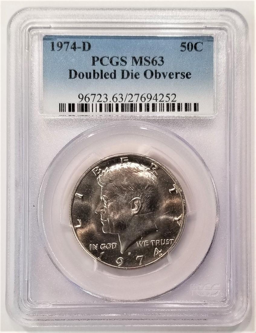 1974-D 50C PCGS MS63 Doubled Die Obverse: Winner of these items shall receive the exact items shown. DESIGNER: Gilroy Roberts/Frank Gasparro MINTAGE: 79,066,300