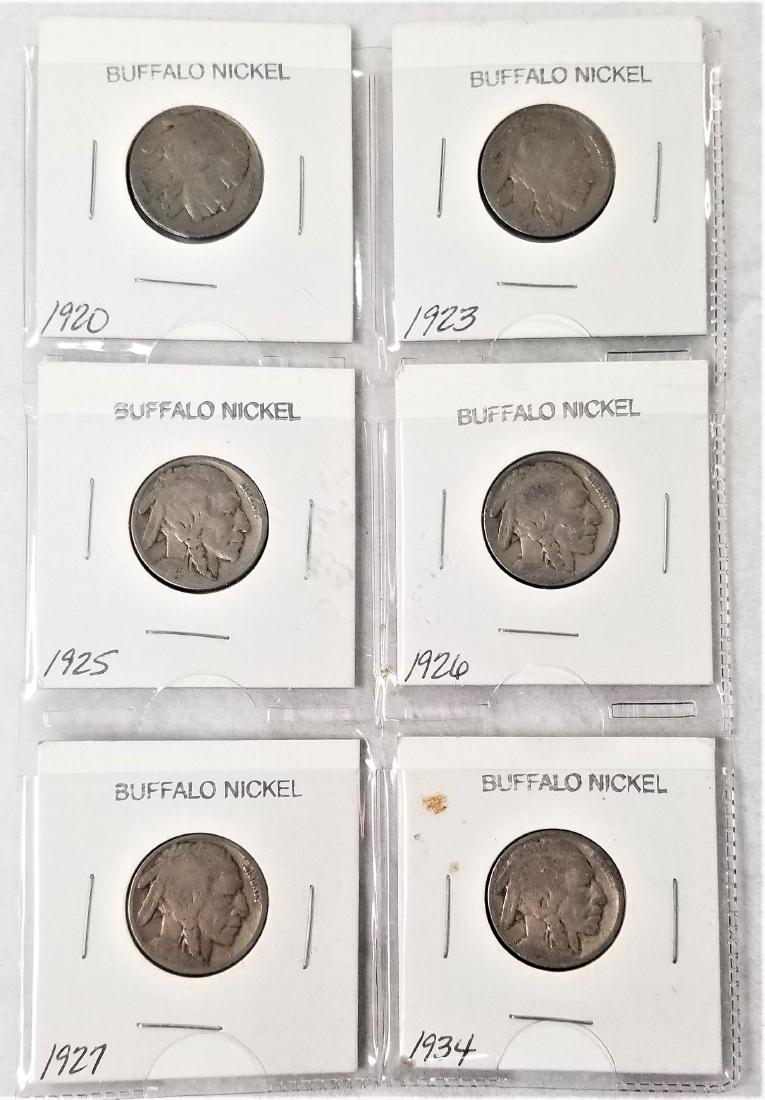 (6) Buffalo Nickels 1920, 1923, 1925, 1926, 1927, 1934 (1 of 2)
