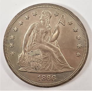 1866 Liberty Seated Dollar w/ Motto Proof: WINNER OF THIS ITEM SHALL RECEIVE THE EXACT COIN SHOWN IN THE FIRST TWO PHOTOS! The third picture is just to show that this coin is from the Arthur Liss Type Set!This coin is part of the Arthur Liss