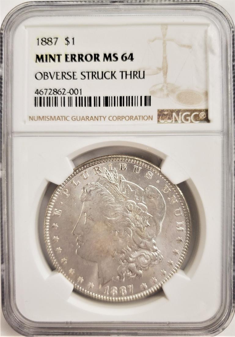 MINT ERROR 1887 Morgan Silver Dollar NGC MS64: Winner shall receive this exact MINT ERROR coin shown here!