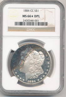 1884-CC Morgan Silver Dollar NGC MS66* DPL Rainbow: This Beautiful Morgan Silver Dollar was graded by NGC with a MS66* DPL. This coin has a Deep Proof-like Rainbow Toning. One of a kind!