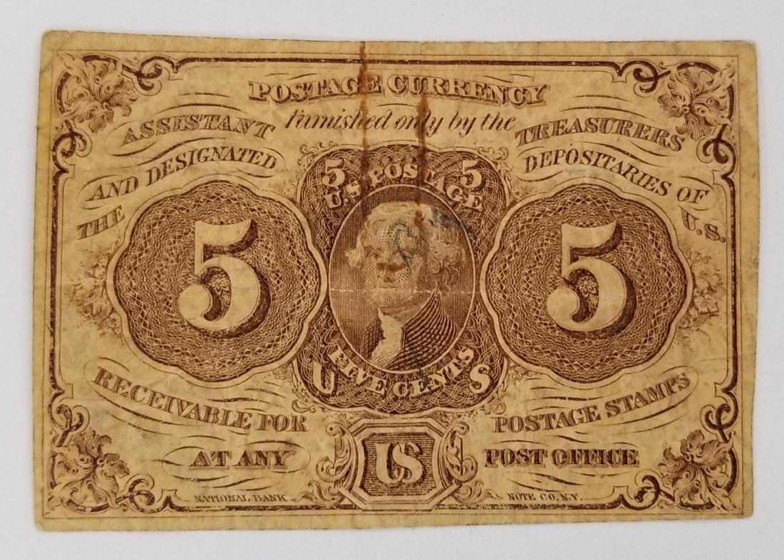 RARE POSTAGE CURRENCY $5 U.S. 1862: WINNER SHALL RECIEVE THE EXACT $5 POSTAGE CURRENCY SHOWN HERE.