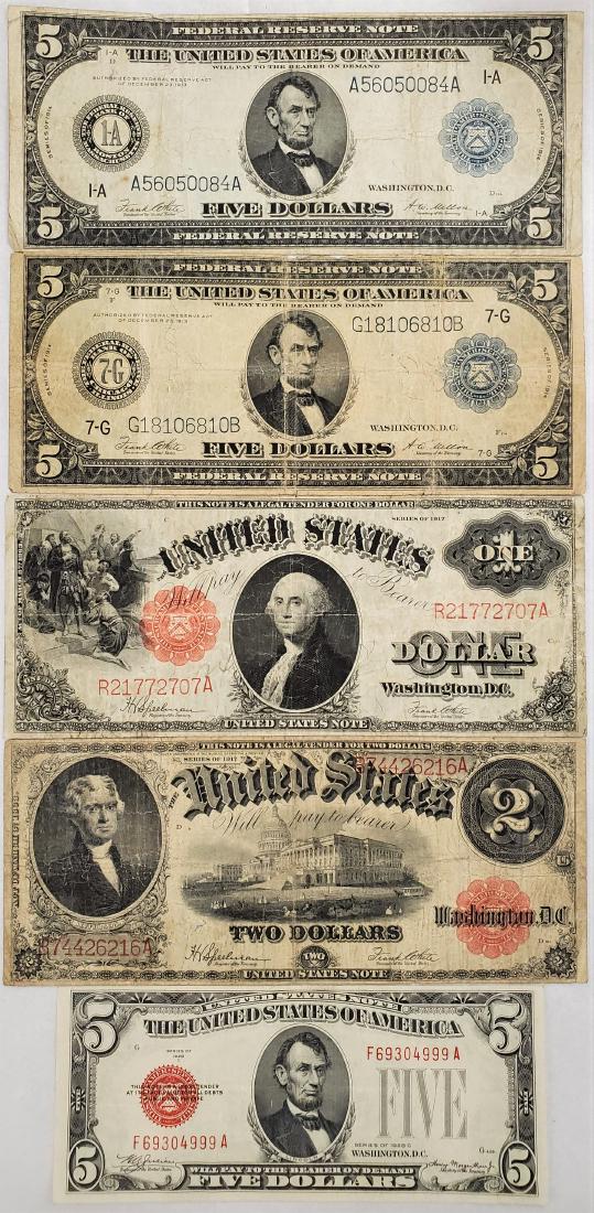 Five (5) Lot of Federal Reserve Notes: Winner shall receive all five Federal Reserve Notes shown here. This coin is part of the Arthur Liss Type Set. This type set was assembled over decades prior to the turn of the century, starting in th