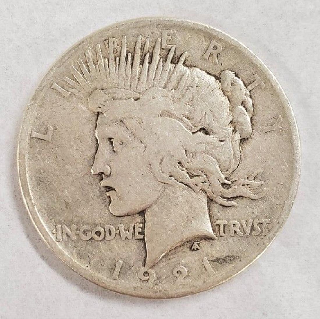 RARE DATE 1921 PEACE SILVER DOLLAR FINE COND. (1 of 2)
