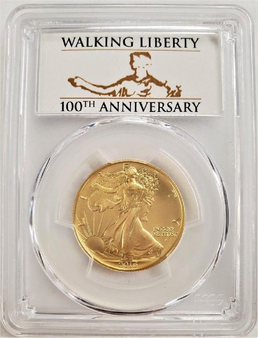 2016-W SP69 PCGS 50C GOLD WALKING LIBERTY: 2016-W SP70 PCGS SP69 50C GOLD WALKING LIBERTY HALF DOLLAR FIRST STRIKE 100TH ANNIVERSARY WINNER SHALL RECEIVE EXACT COIN SHOWN.