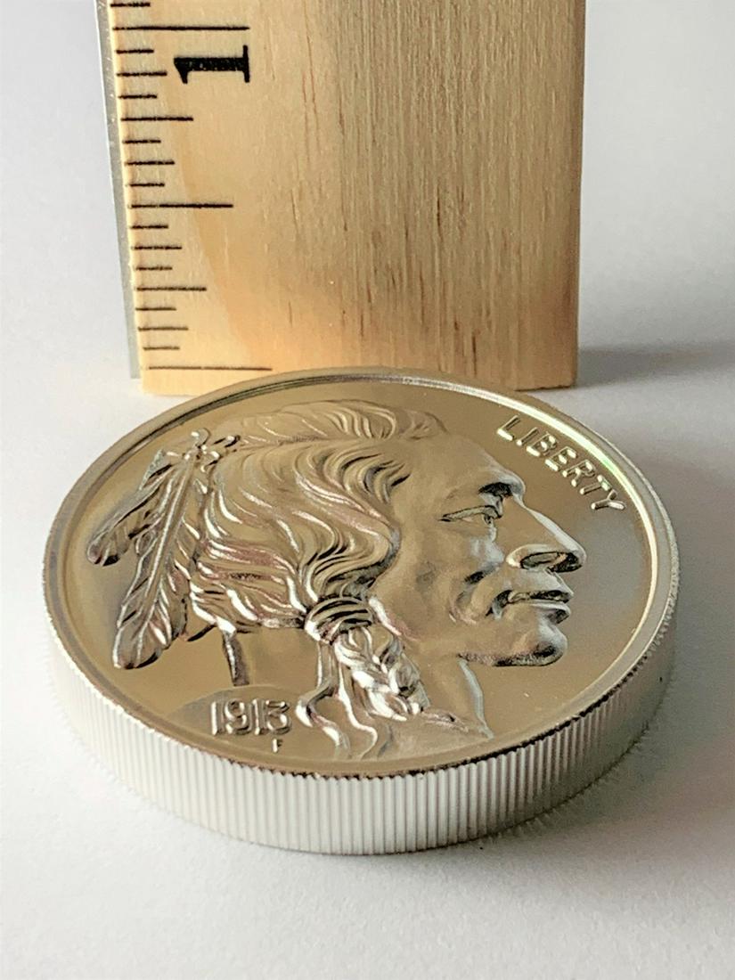 INTAGLIO MINT 2 TROY OZ ULTRA HIGH RELIEF: INTAGLIO OLD MINT TWO TROY OUNCES ULTRA HIGH RELIEF SILVER 1913 BUFFALO COMMEMORATIVE. WINNER SHALL RECEIVE THE EXACT COIN SHOWN.