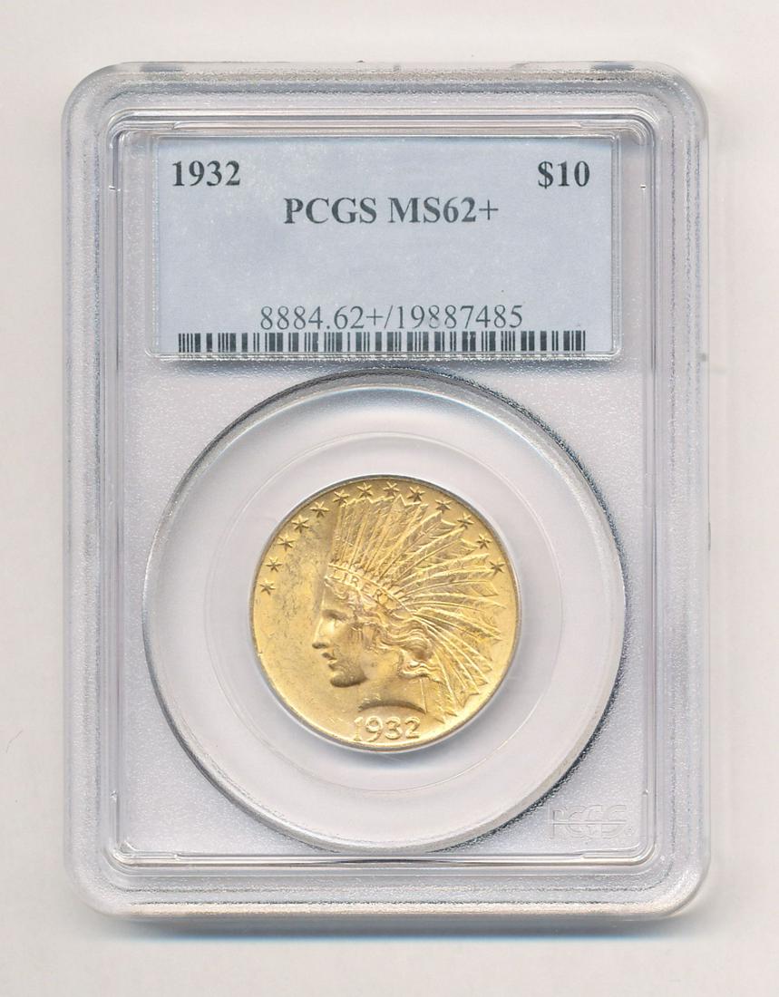 1932 GOLD INDIAN HEAD $10 EAGLE PCGS MS62+: 1932 GOLD INDIAN HEAD $10 EAGLE PCGS MS62+. WINNER SHALL RECEIVE THE EXACT COIN SHOWN.