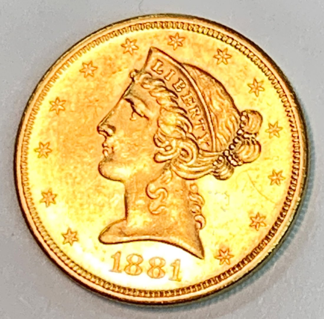 EXTREMELY RARE PROOF-LIKE $5 LIBERTY GOLD 1881-S MS64: EXTREMELY RARE PROOF-LIKE $5 LIBERTY GOLD 1881-S MS64 PL WINNER SHALL RECIEVE THE EXACT COIN SHOWN HERE.