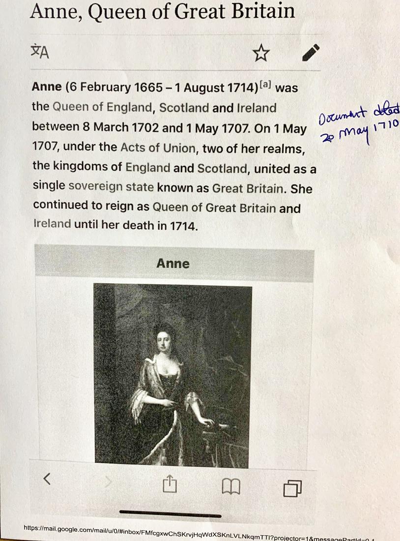 A GENEALOGIST CHALLENGE? A GREAT WALL DISPLAY: A GENEALOGIST CHALLENGE? A GREAT WALL DISPLAY FOR THOSE DEALING IN LEGAL CONTRACTS. MAY 29, 1710 A FRAMED INDENTURE WRITTEN ON PARCHMENT IN THE EIGHTH YEAR OF THE REIGN OF OUR SOVEREIGN LADY ANNE BY T