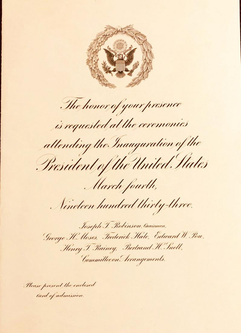 FRANKLIN ROOSEVELT, PRESIDENT JOHN NANCE GARNER VP: FRANKLIN ROOSEVELT, PRESIDENT JOHN NANCE GARNER VP WITH "CLIP" SIGNATURE FIRST TERM INAUGURATION JANUARY 20, 1933