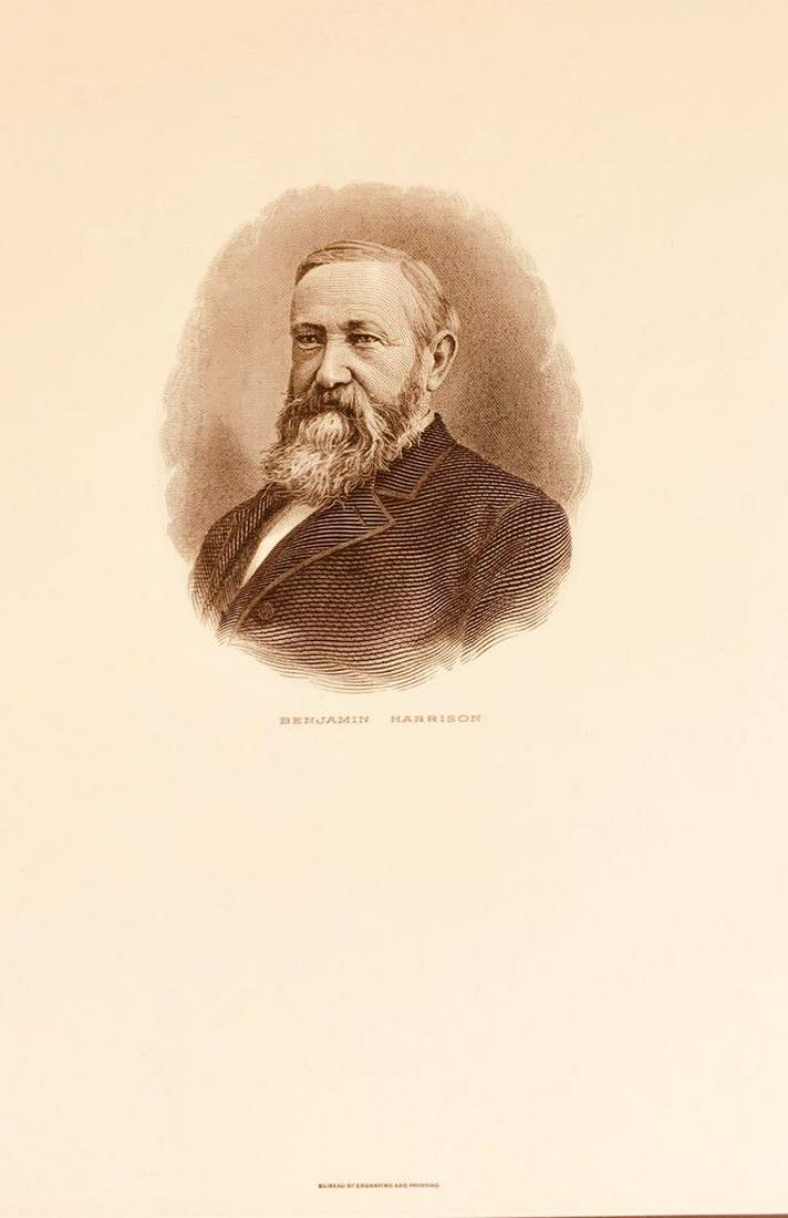 BUREAU OF ENGRAVING AND PRINTING: PRESIDENTIAL PORTRAIT OF BENJAMIN HARRISON INAUGURATION ADMISSION TICKET MARCH 4, 1889