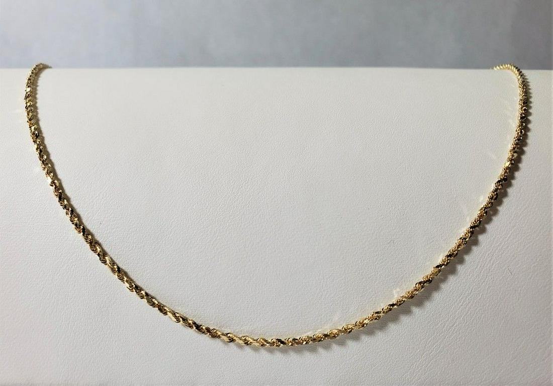 SHINY 14K ROPE NECKLACE 24" LONG 6.5 GRAMS: SHINY 14K ROPE NECKLACE 24" LONG 6.5 GRAMS. Stamped (14k) WITH GOLD AT 1340. THIS ITEM HAS A GOLD MELT VALUE OF $160 Winner shall receive exact items shown here.