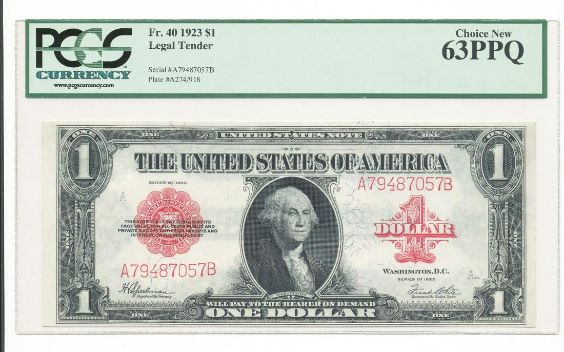 CERTIFIED 1923 $1 PCGS CURRENCY F-40 RED SEAL (1 of 2)