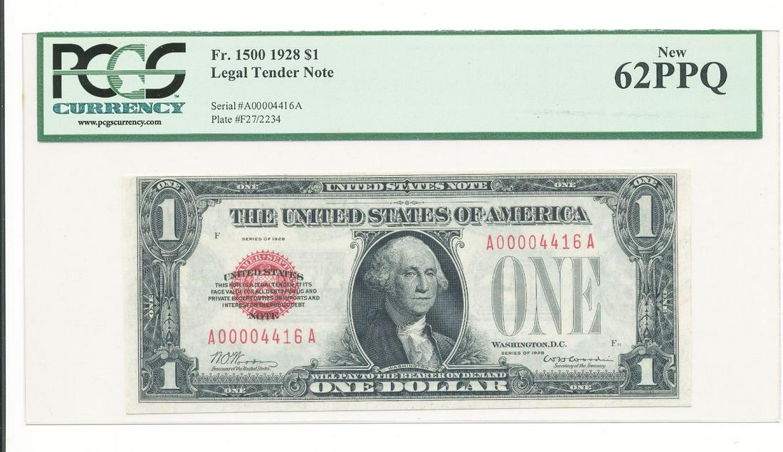 CERTIFIED PCGS FR1500 1928 $1 LEGAL TENDER NOTE (1 of 2)