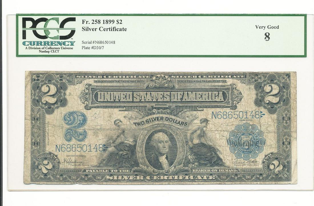 CERTIFIED PCGS FR.258 1899 $2 SILVER CERT. (1 of 2)