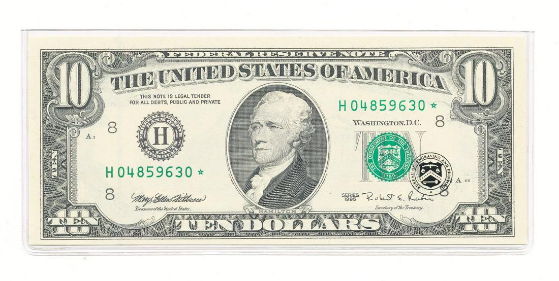 1995 $10 FEDERAL RESERVE STAR NOTE CU (1 of 2)