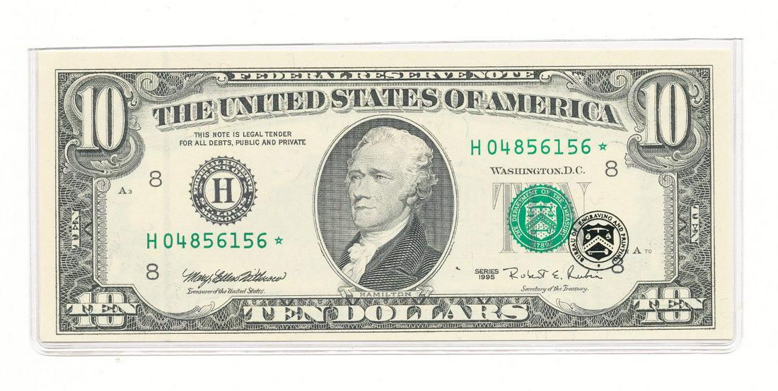 $10 FEDERAL RESERVE STAR NOTE CU BEP: $10 FEDERAL RESERVE STAR NOTE CU BEP (THE BUREAU OF ENGRAVING AND PRINTING SLEEVE) BEAUTIFUL STAR NOTE! WINNER SHALL RECEIVE THE EXACT ITEM SHOWN HERE.