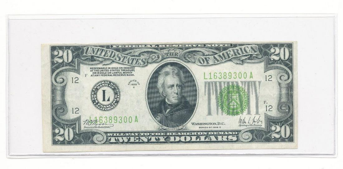 1928 $20 FEDERAL RESERVE ERROR NOTE XF (1 of 2)