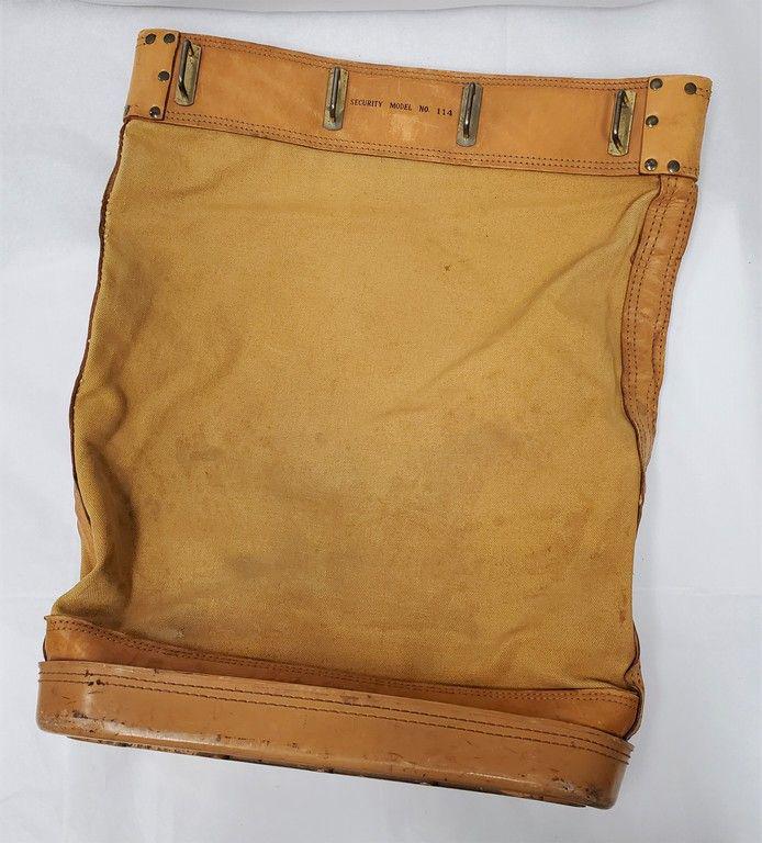 VINTAGE CAN-PRO SEURITY MONEY BAG: VINTAGE CAN-PRO SEURITY MONEY BAG FOND DU LACM WISCONSIN SECURITY MODEL NO. 114 16" x 23" x 6" POSSIBLY 1930's to 1960's. WINNER SHALL RECEIVE EXACT ITEM SHOWN.