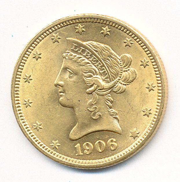 1906-D $10 LIBERTY GOLD MS 64+: WINNER SHALL RECEIVE THE EXACT GOLD COIN SHOWN HERE.