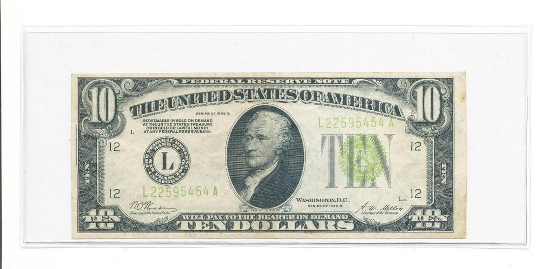 1928 B $10 FEDERAL RESERVE NOTE F CONDITION (1 of 2)