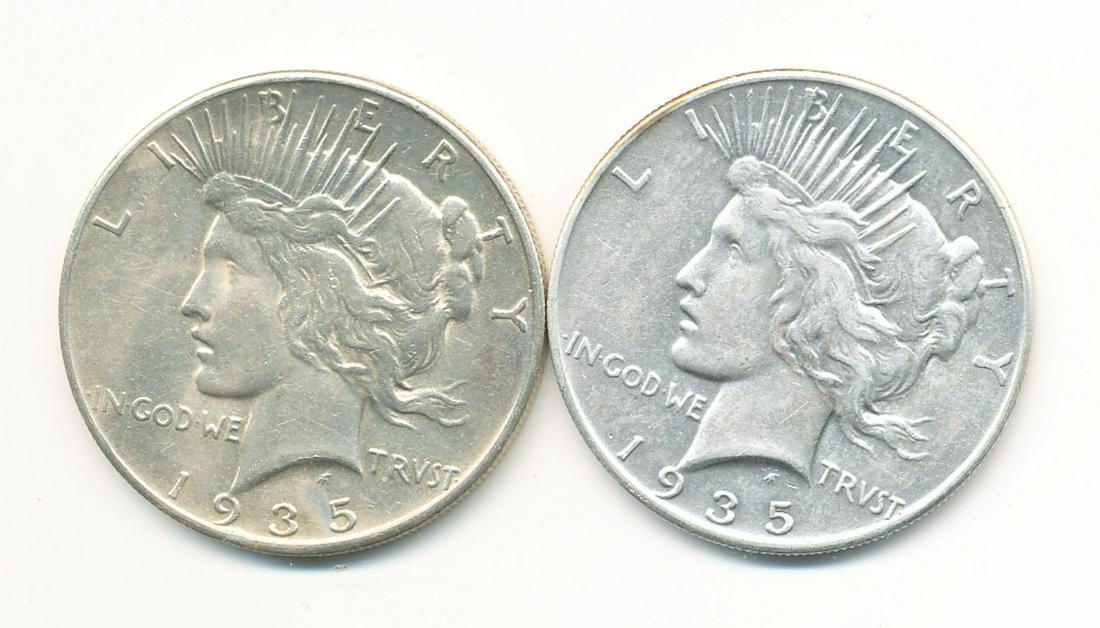 (2) 1935 PEACE DOLLAR XF AU (1 of 2)