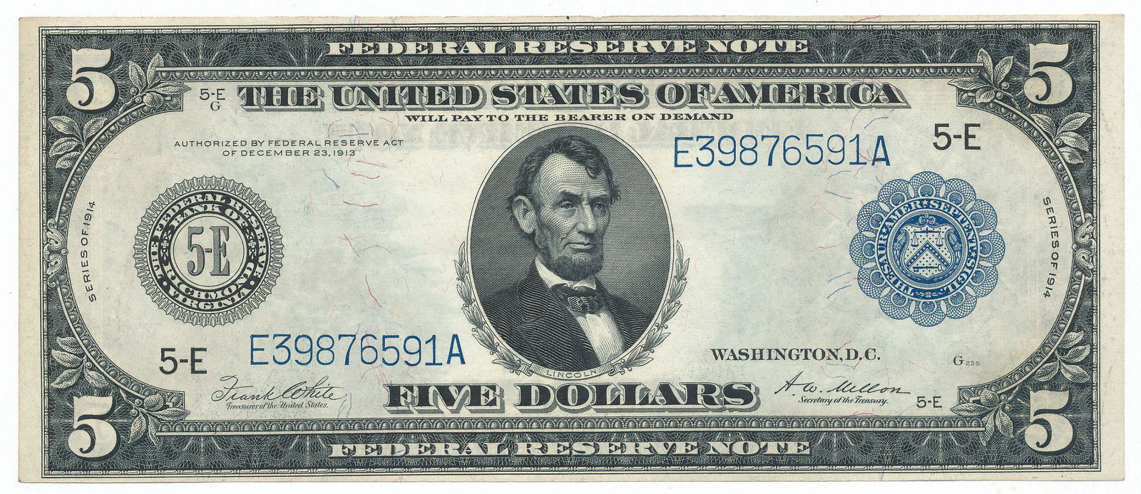 1914 $5 FEDERAL RESERVE, NOTE CHOICE AU (1 of 2)