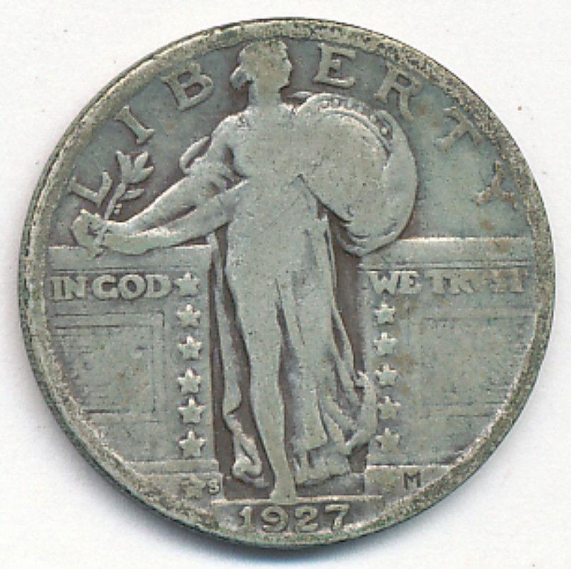 1927-S STANDING LIB SILVER .25C FINE KEY DATE (1 of 2)