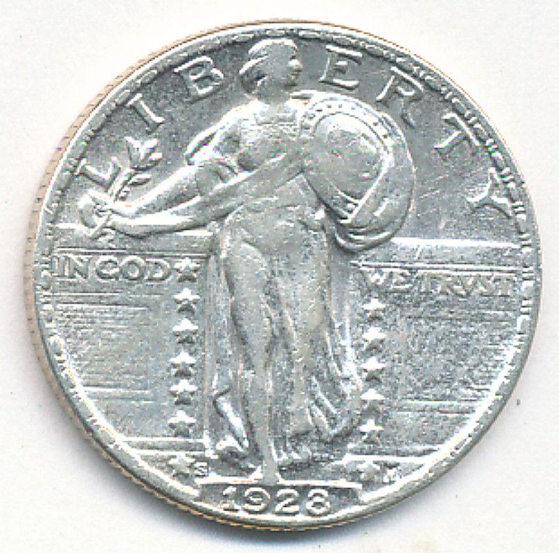 1928-S STANDING LIBERTY SILVER .25C AU DETAILS (1 of 2)