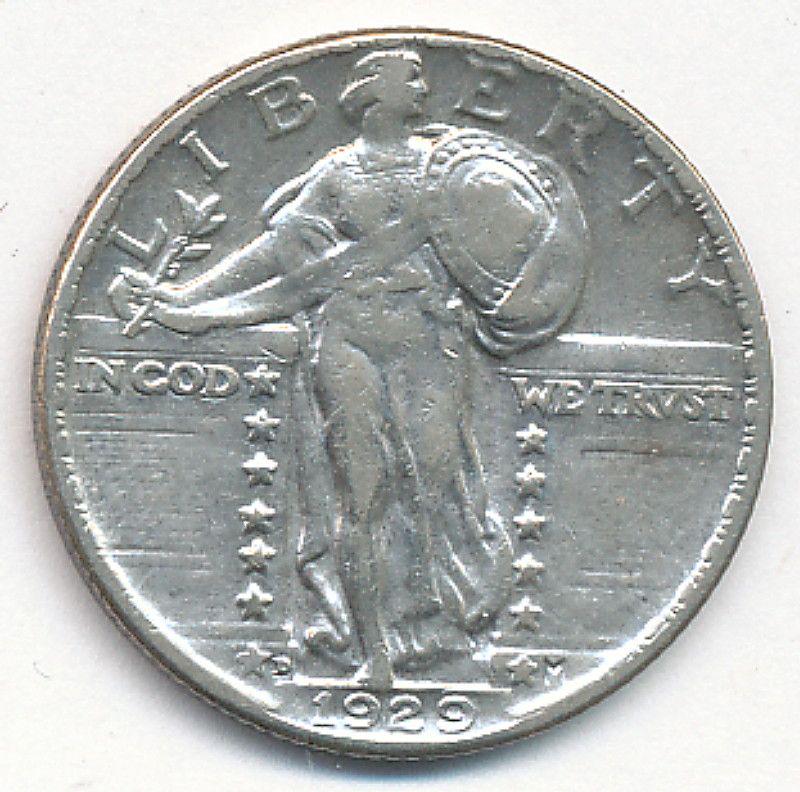 1929-D STAND LIBERTY SILVER .25C AU DETAILS (1 of 2)