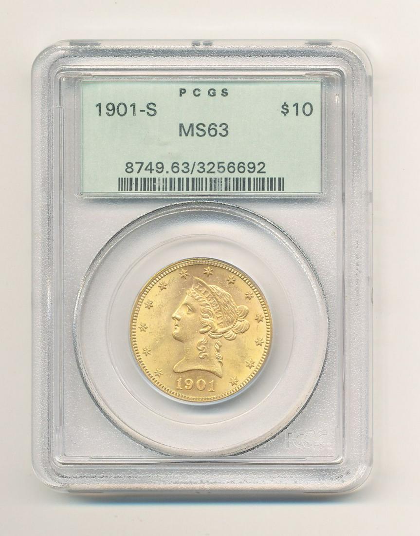 OLD PCGS HOLDER 1901-S $10 MS63 LIBERTY GOLD (1 of 2)