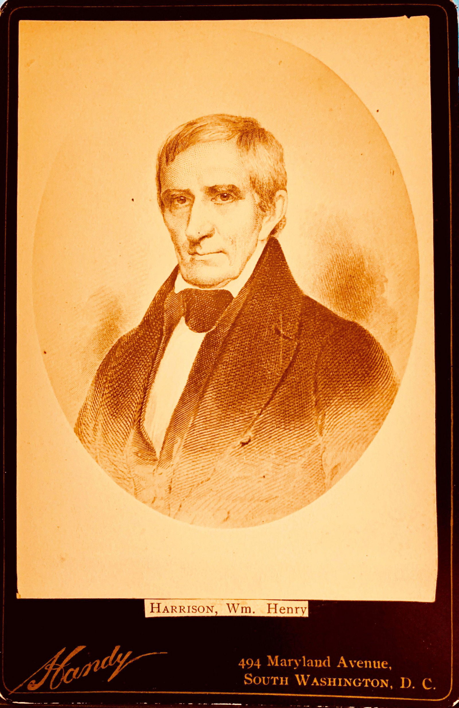 WILLIAM HENRY HARRISON CABINET TYPE PHOTO: WILLIAM HENRY HARRISON CABINET TYPE PHOTO, UNSIGNED