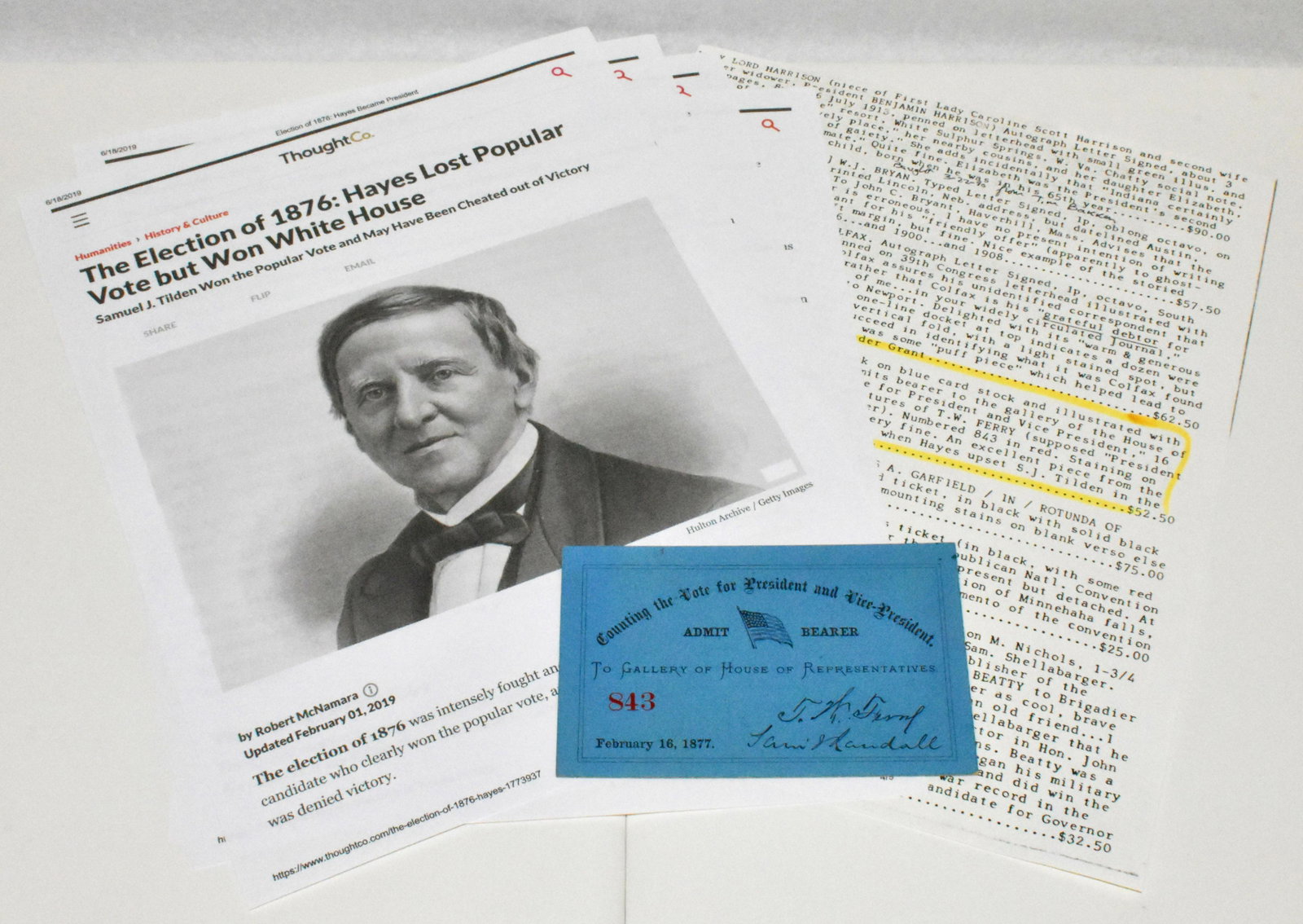 1876 ELECTION COUNTING THE VOTES: THE ELECTION OF 1876. THE CARBON COPY OF THE CURRENT HILLARY CLINTON AND DONALD TRUMP, WHEREIN RUTHERFORD HAYES, LOST A POPULAR VOTE TO THE DEMOCRAT REPRESENTATIVE SAMUEL TILDEN BY A QUARTER OF A MILL