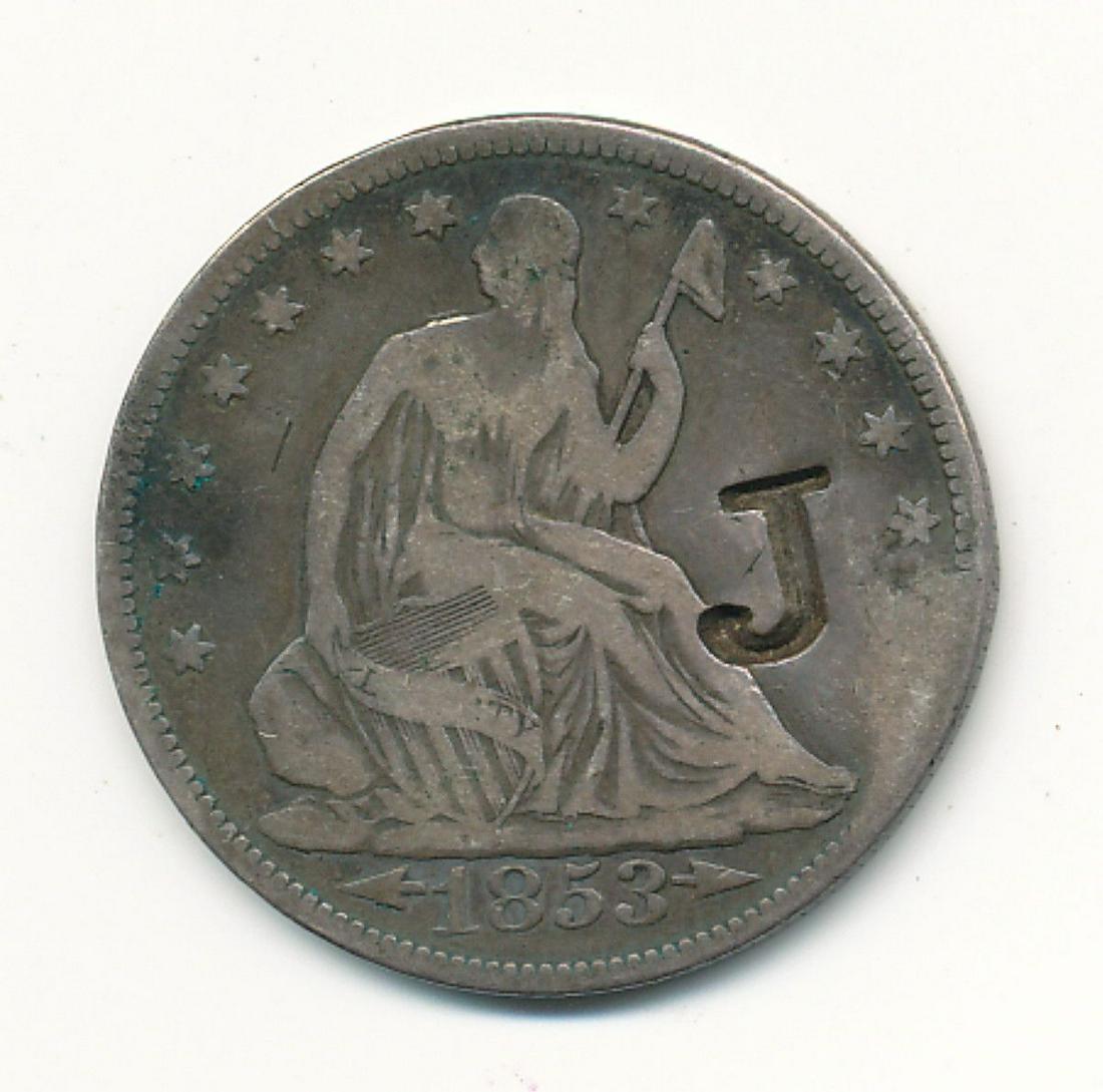 EXREMELY RARE AND VALUABLE COUNTER STAMPED 1853 SEATED (1 of 2)