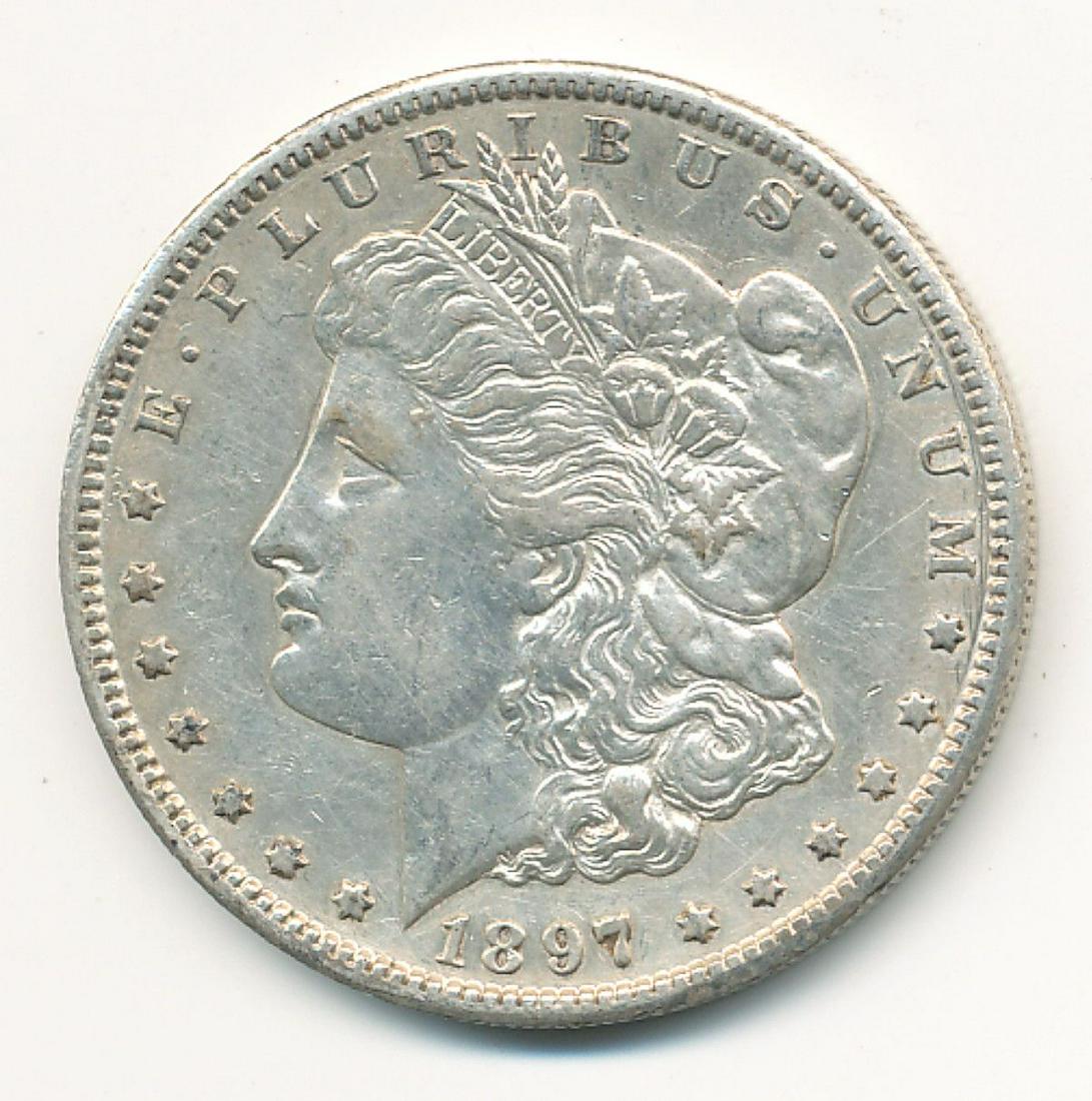 1897-S AU CLEANED MORGAN SILVER DOLLAR (1 of 2)