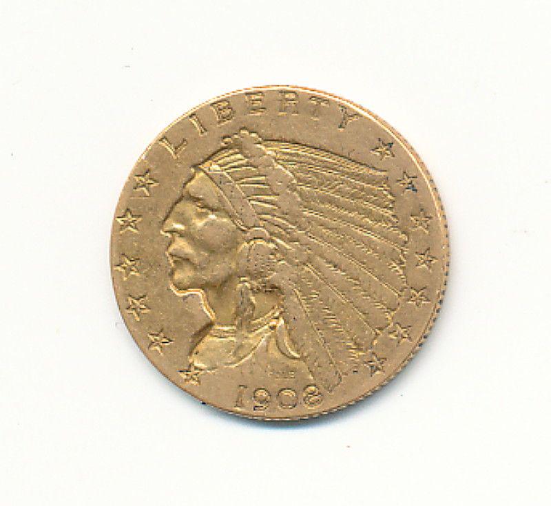 1908 $2.5 INDIAN HEAD GOLD XF (1 of 2)