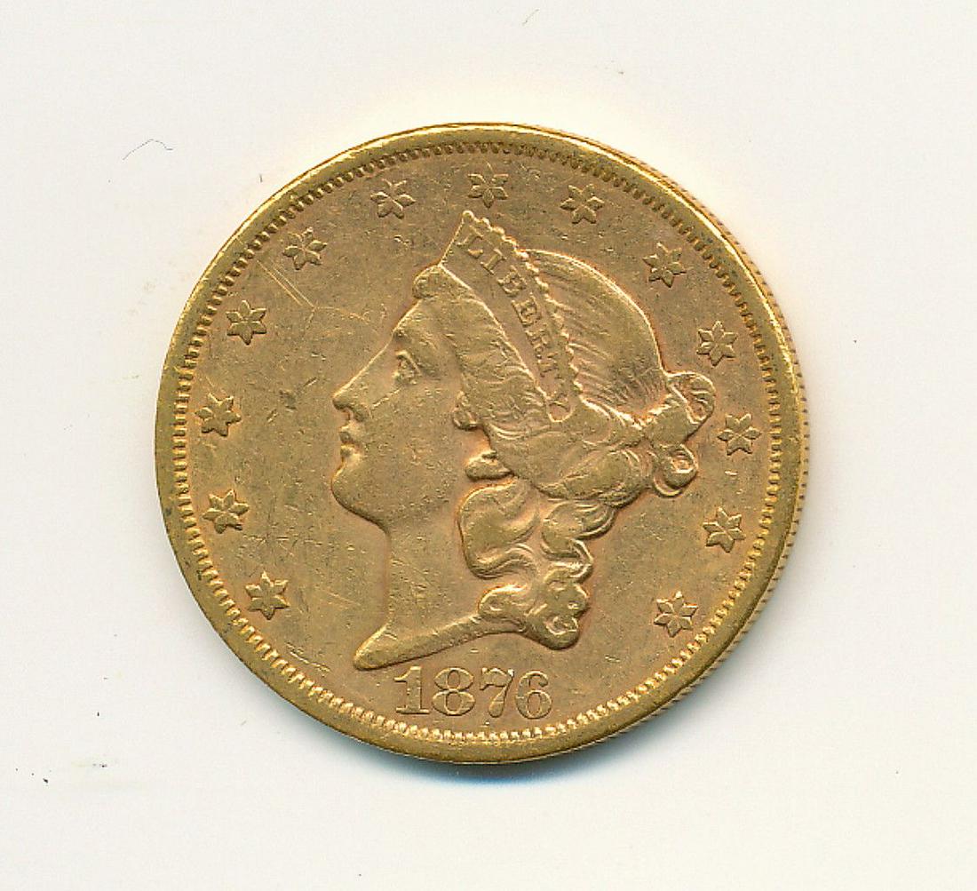 1876-S $20 GOLD LIBERTY TYPE 2 AU (1 of 2)